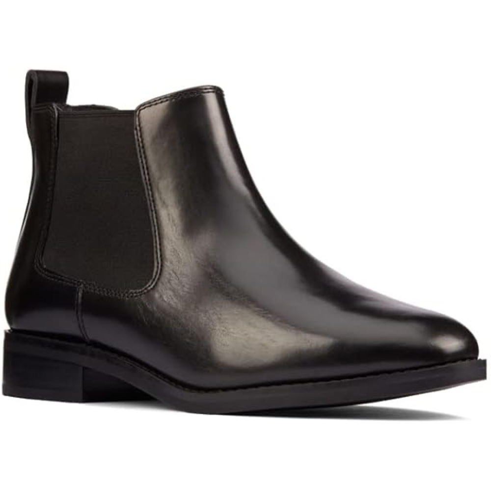 Clarks Black Leather Flat Ria Chelsea Ankle Boots